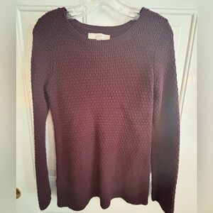 LOFT Burgundy Waffle Knit Sweater XS Crewneck Long Sleeve
